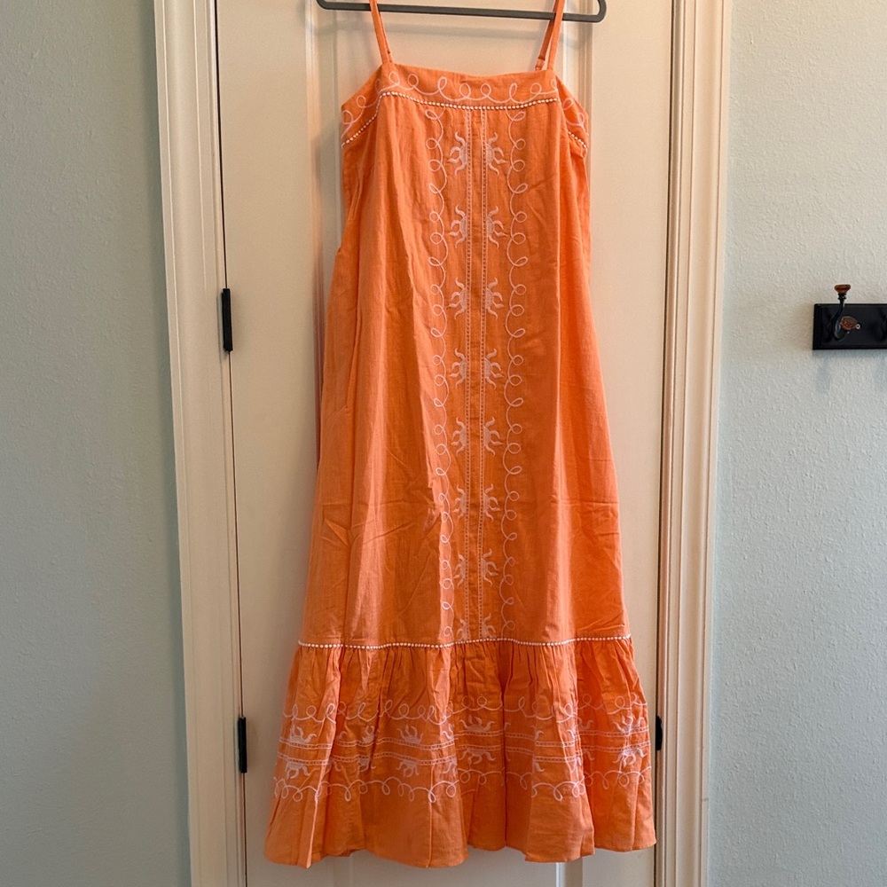 Lilly Pulitzer Vibrant Orange Maxi Dress with Delicate White Detailing